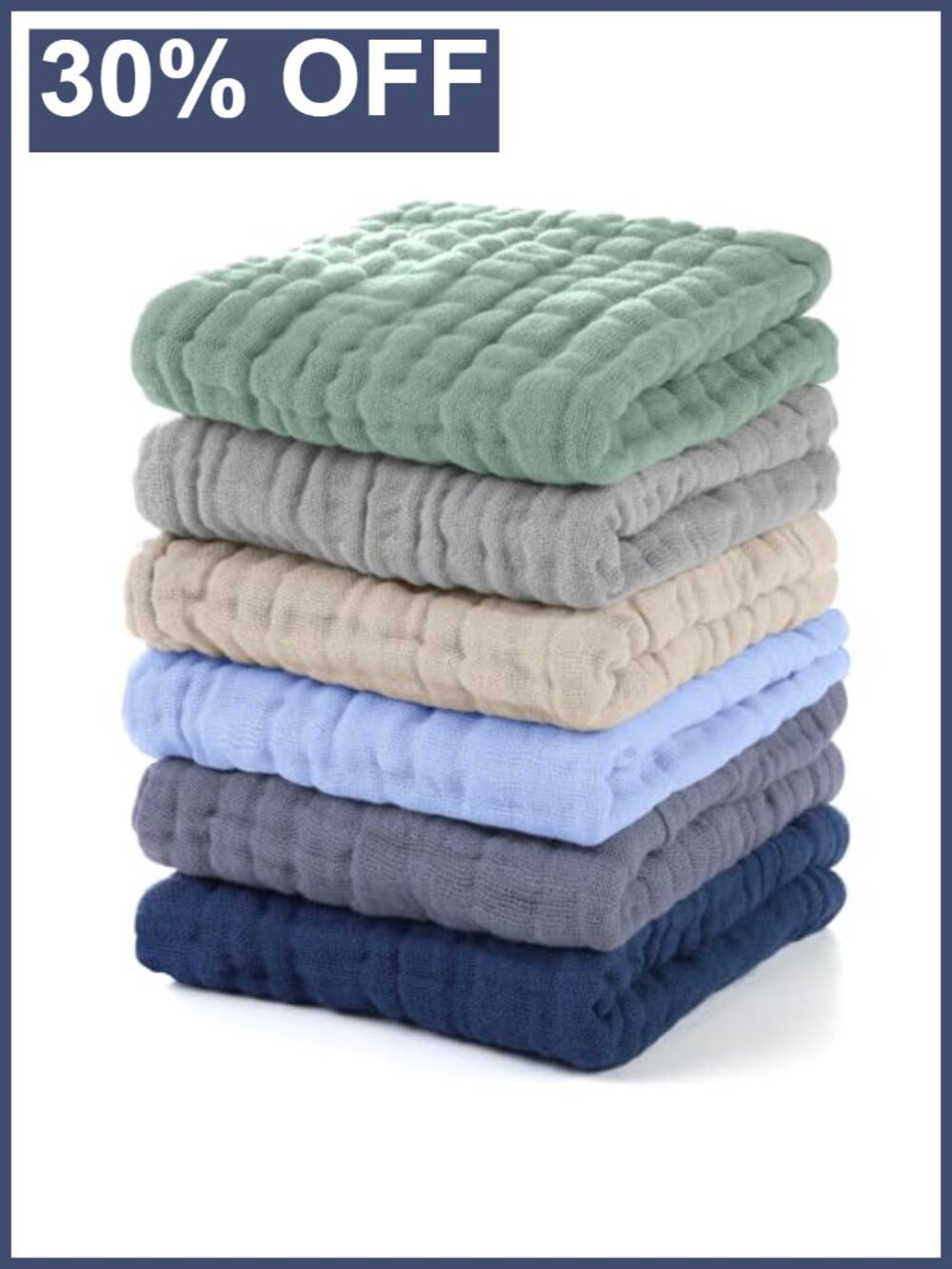 100% Cotton Muslin Burp Cloths Washcloths 6 Pack Baby Essentials 12x12 Soft